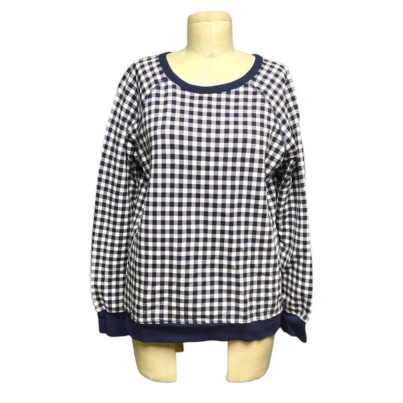 Draper‎ James Natalie Sweatshirt in Navy Blue Gingham Size Medium - Picture 1 of 9